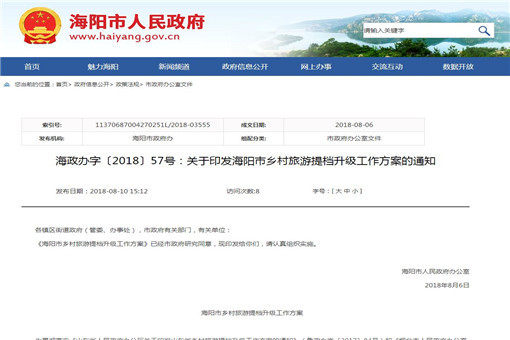 关于印发海阳市乡村旅游提档升级工作方案的通知